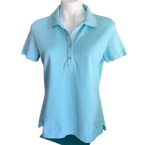 Bobby Jones Pima Cotton Fitted Snap Front Polo Aqua Blue Sz M